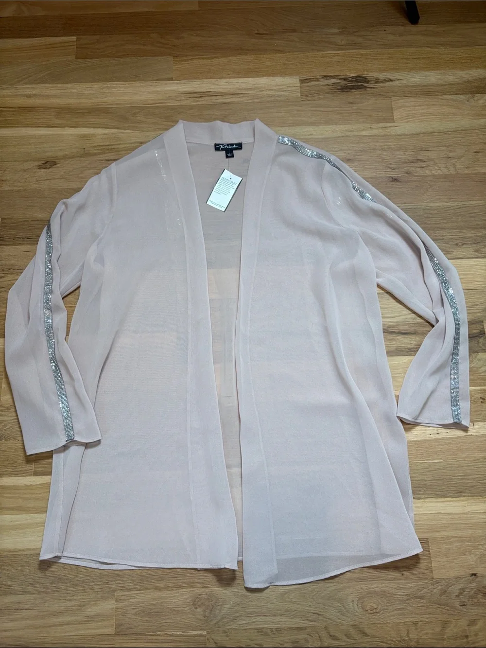NWT Prelude Blush Sheer Open Front Cardigan with Crystal Sleeve Detail